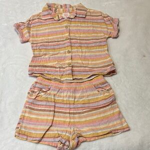 Wonder Nation Multicolor Striped Matching Button Up and Shorts Set